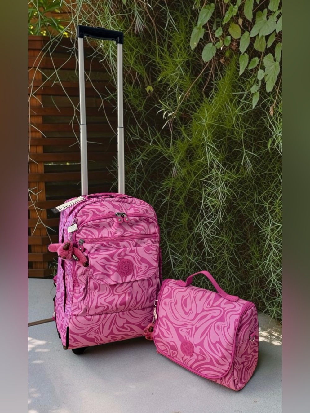 Kipling Sanaa Rolling Backpack & Kichirou Insulated Lunch Bag Waver Wonder Pink